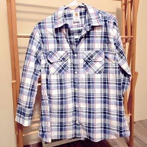 Blue Plaid Carhartt Button Down Blouse XL